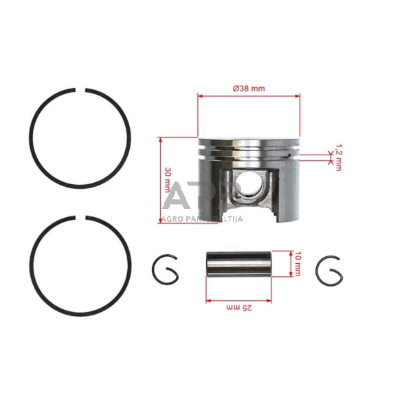 Stūmoklio komplektas pjūklams STIHL MS180 38 mm 1130 030 2004, 11300302004 2 Stūmoklio komplektas pjūklams STIHL MS180 38 mm 1130 030 2004, 11300302004 2