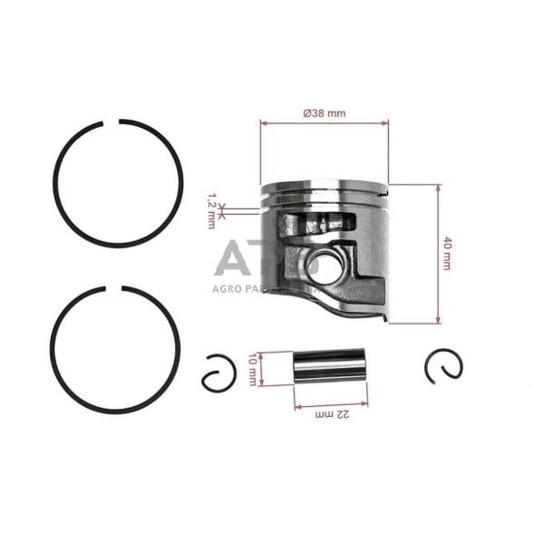 Stūmoklio komplektas pjūklams STIHL MS181 38 mm 1139 030 2005, 11390302005, 1139 030 2002, 11390302002 2