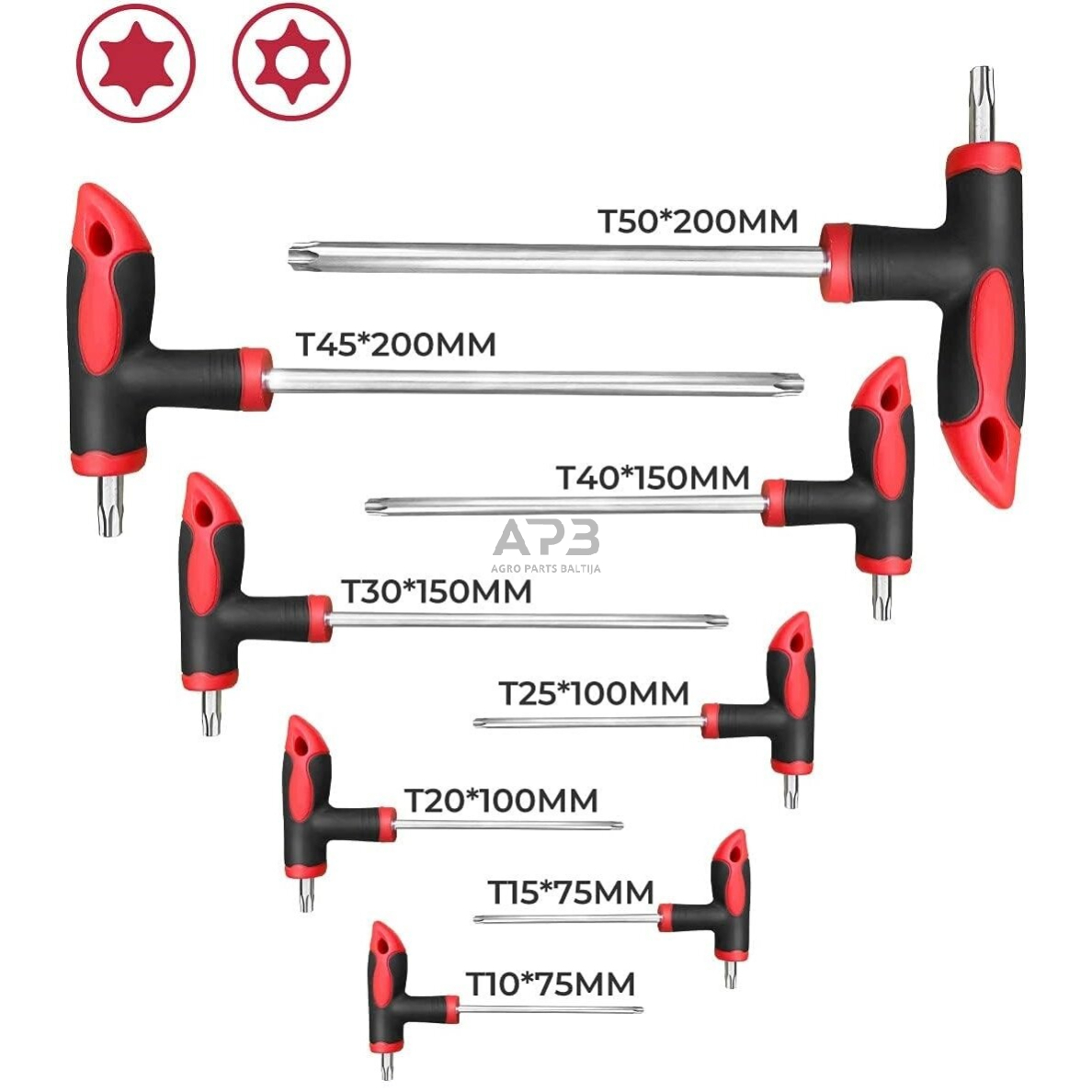 T-tipo šešiakampių raktų rinkinys TORX ir HEX (apvalia galvute) 16vnt. 3