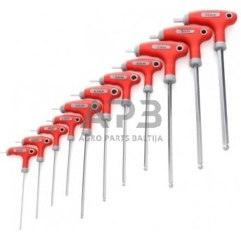 T tipo šešiakampių raktų rinkinys (H-2-H-10) (apvalia galvute) 11vnt. T tipo šešiakampių raktų rinkinys (H-2-H-10) (apvalia galvute) 11vnt.