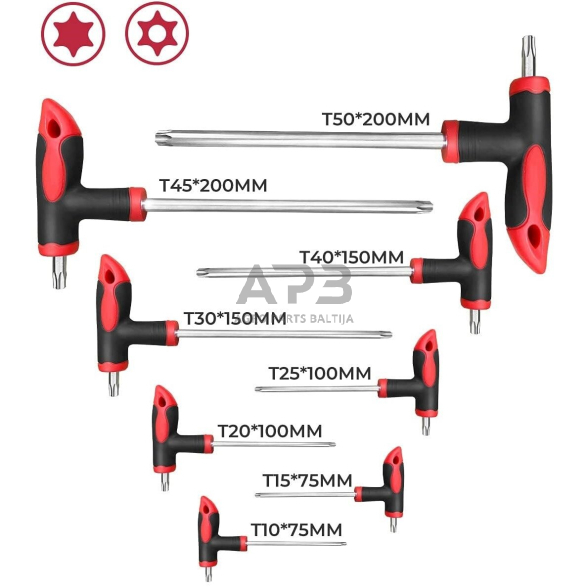 T-tipo šešiakampių raktų rinkinys TORX ir HEX (apvalia galvute) 16vnt. 3 T-tipo šešiakampių raktų rinkinys TORX ir HEX (apvalia galvute) 16vnt. 3