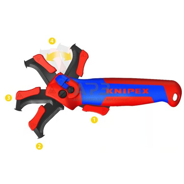 Terkšlinis kabelio nužievinimo peilis su kreipiančiąją KNIPEX 1