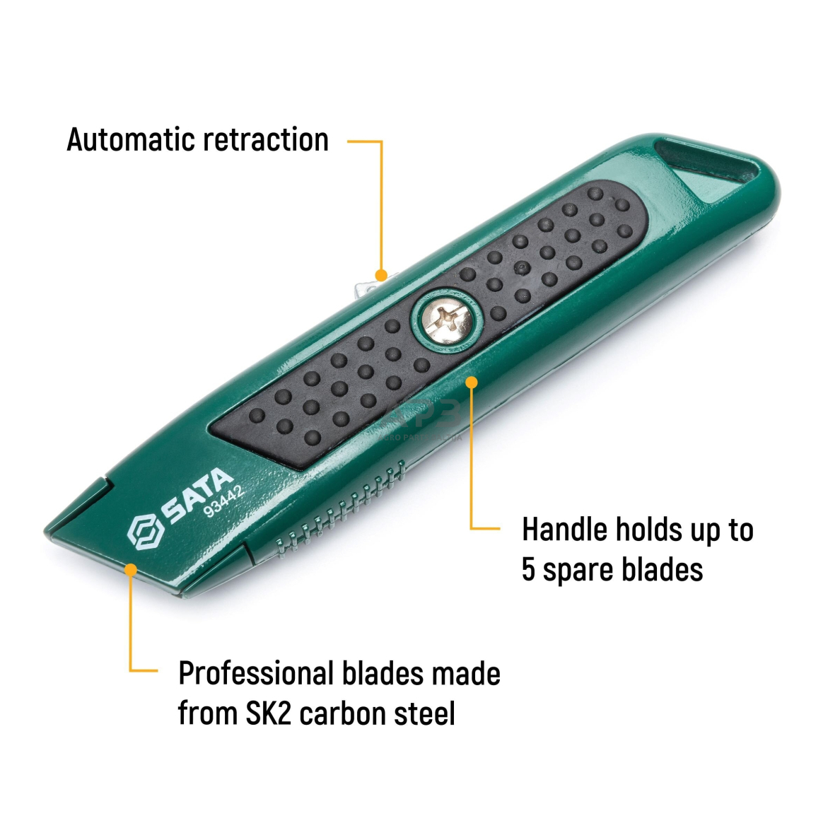 Trapecinis peilis (savaime susitraukiantis) su keičiama geležte 19mm ir 5 peiliukais 2 Trapecinis peilis (savaime susitraukiantis) su keičiama geležte 19mm ir 5 peiliukais 2