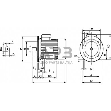 Trifazis elektros variklis su flanšu B3-B5 0,37 kW 4 poliai (3000 aps./min.) IEFF2/1E1 EM71B4B3B5300IE2A 3