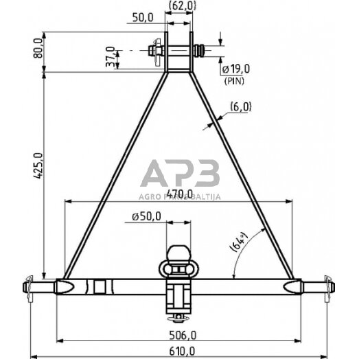 Traktoriaus prikabinimo trikampis su kabliu 640,00 mm TL150861 3 Traktoriaus prikabinimo trikampis su kabliu 640,00 mm TL150861 3