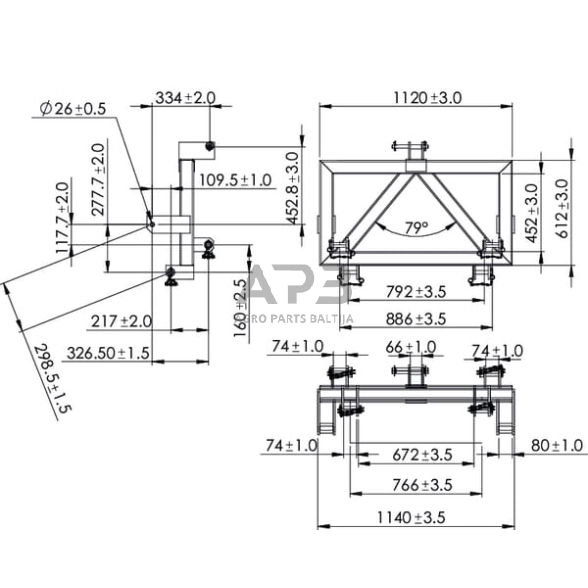 Traktoriaus prikabinimo trikampis 1150,00 mm TL150852 6 Traktoriaus prikabinimo trikampis 1150,00 mm TL150852 6