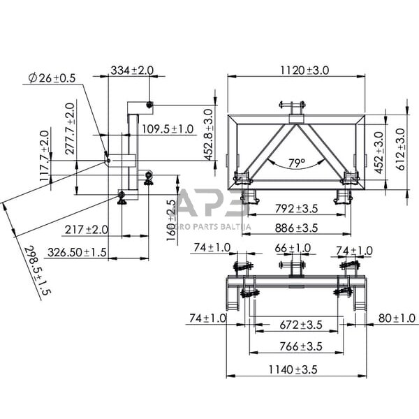 Traktoriaus prikabinimo trikampis 1150,00 mm TL150852 6