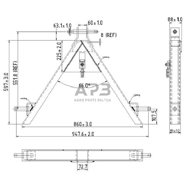 Traktoriaus prikabinimo trikampis 870,00 mm TL150691KR 2 Traktoriaus prikabinimo trikampis 870,00 mm TL150691KR 2