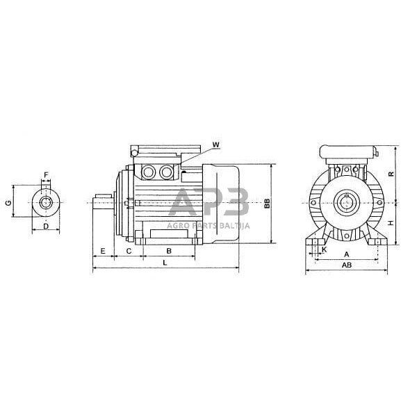 Trifazis elektros variklis ant pado 0.37 kW B3 4 poliai 230V (1500 aps./min.) EM71B4B31B0AKR 3