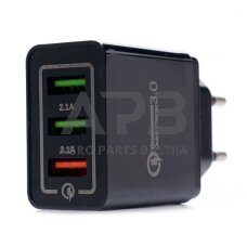 Įkroviklis 220V greito krovimo 2xUSB/2.1A +1USB/QC3.0 Įkroviklis 220V greito krovimo 2xUSB/2.1A +1USB/QC3.0