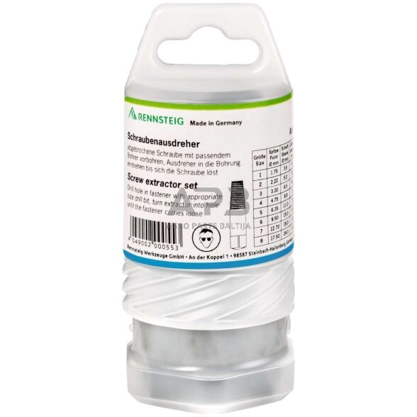 Užlūžusių varžtų išsukėjas 8vnt. RENNSTEIG 4 Užlūžusių varžtų išsukėjas 8vnt. RENNSTEIG 4