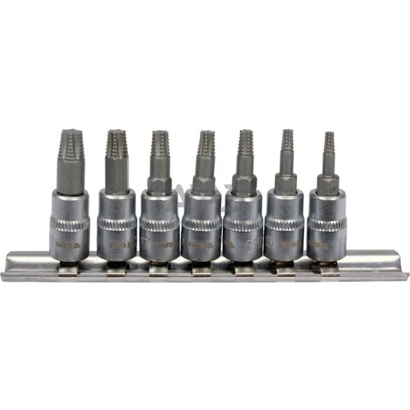 Užlūžusių varžtų išsukėjų rinkinys 1/4" TORX 7vnt. (smulkus sriegis) 1 Užlūžusių varžtų išsukėjų rinkinys 1/4" TORX 7vnt. (smulkus sriegis) 1