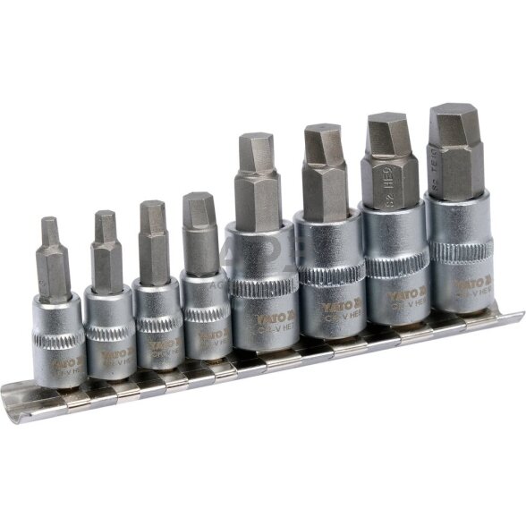 Užlūžusių varžtų išsukėjų rinkinys 8vnt. (stambus sriegis) 1/4", 3/8" HEX Užlūžusių varžtų išsukėjų rinkinys 8vnt. (stambus sriegis) 1/4", 3/8" HEX