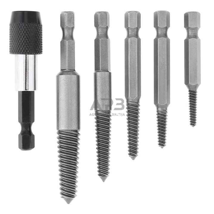 Užlūžusių varžtų išsukėjų rinkininys 1/4" HEX 6vnt. (smulkus sriegis) Užlūžusių varžtų išsukėjų rinkininys 1/4" HEX 6vnt. (smulkus sriegis)