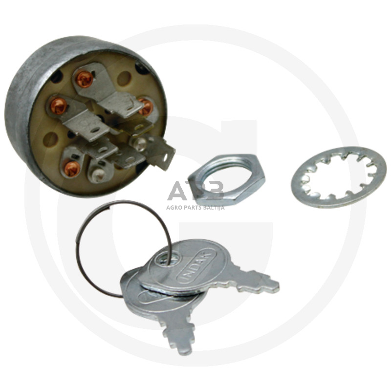 Uždegimo spynelė John Deere 6 kontaktų AM38227, 7G18, 7H17, 7H19, 108, 111, 111 H, 112 L, 116, 116 H, 316, 318, 420, F 910, F 930, G 15, GS 25, GS 30, GS 45, GS 75, HD 45, HD 75, WG 32 A, WG 36 A, WG 48 A