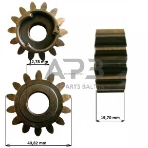 Vejapjovės ratuko dantratis dešinės pusės. 14 dantų. Išmatavimai mm 12,78 x 40,82 x 19,70