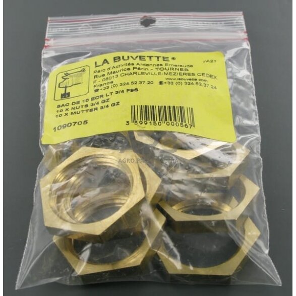 Veržlė LA BUVETTE 3/4" F9S (10vnt.) BU1090705 1 Veržlė LA BUVETTE 3/4" F9S (10vnt.) BU1090705 1