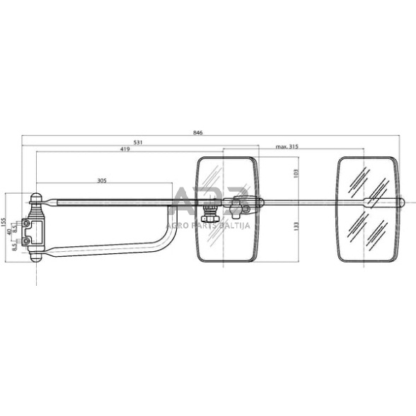 Veidrodėlis su laikikliu dešinės pusės 236x180mm SMAT NORD CA6102000 3 Veidrodėlis su laikikliu dešinės pusės 236x180mm SMAT NORD CA6102000 3