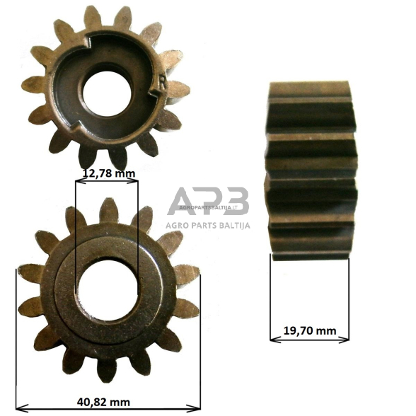 Vejapjovės ratuko dantratis dešinės pusės. 14 dantų. Išmatavimai mm 12,78 x 40,82 x 19,70 1 Vejapjovės ratuko dantratis dešinės pusės. 14 dantų. Išmatavimai mm 12,78 x 40,82 x 19,70 1