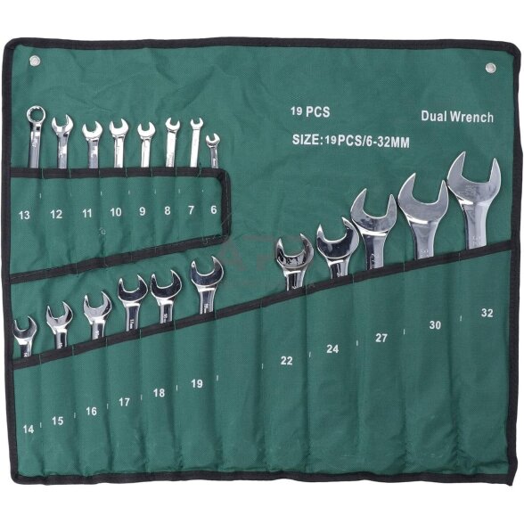 Veržliarakčių kombinuotų rinkinys 19vnt. (6-32mm) Veržliarakčių kombinuotų rinkinys 19vnt. (6-32mm)