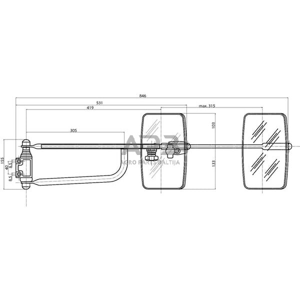 Veidrodėlis su laikikliu dešinės pusės 236x180mm SMAT NORD CA6102000 3
