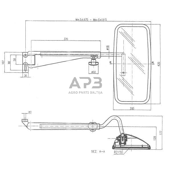 Veidrodėlis su laikikliu kairės pusės 420x200mm SMAT NORD CA6400001 2 Veidrodėlis su laikikliu kairės pusės 420x200mm SMAT NORD CA6400001 2