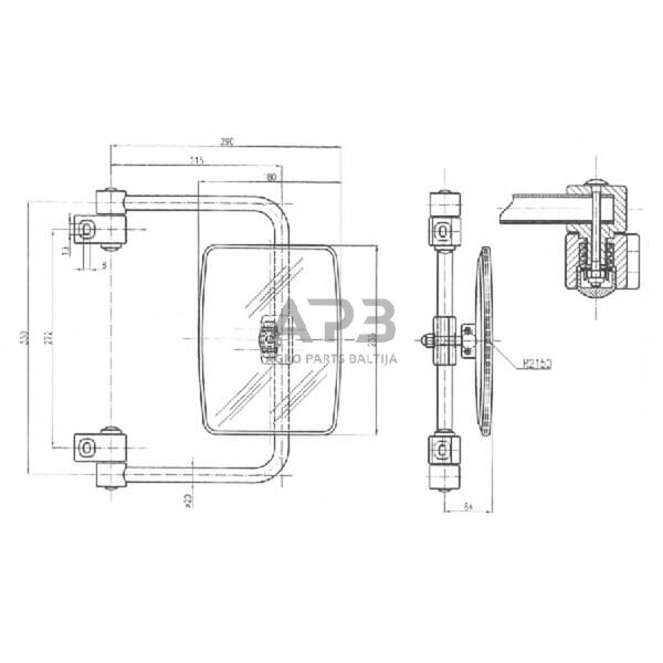 Veidrodėlis su laikikliu LH/RH 235x180mm SMAT NORD CA6551001 2 Veidrodėlis su laikikliu LH/RH 235x180mm SMAT NORD CA6551001 2