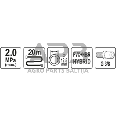 Žarna hibridinė su išoriniais sriegiais 3/8" (Ø12.5x17mm) 20m
