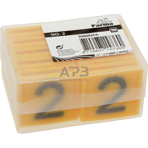 Ženklinimo numeris 2 geltonas 45x45mm Farma 306002FA 1 Ženklinimo numeris 2 geltonas 45x45mm Farma 306002FA 1