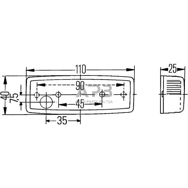 Žymeklio lemputė 5W, stačiakampis, 12V, raudona, 110x25x40mm, Hella 2SA006717001 2
